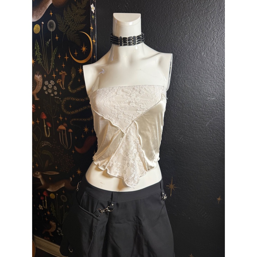 Frankee & Skylarr Ivory Satin Lace Handkerchief Hem Tie Back Tube Top Large
